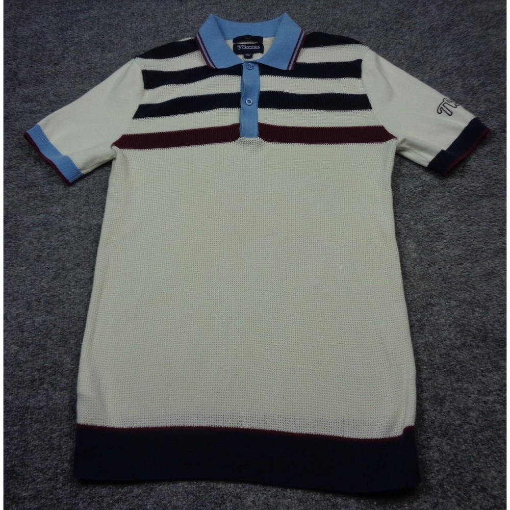 Fred Perry X Thames Polo Shirt Mens S White Terry Cloth Short Sleeve Striped